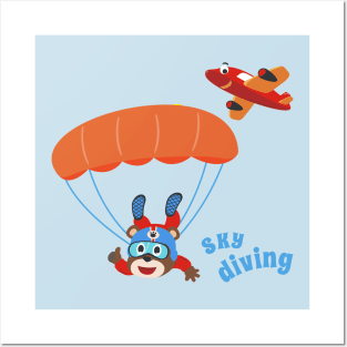 Vector illustration of a cute skydiver . Posters and Art